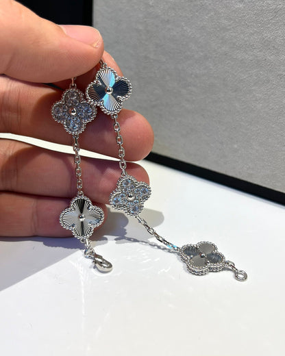 [アンジェラジュエリー]クローバー 5モチーフ シルバー ダイヤモンド ブレスレット