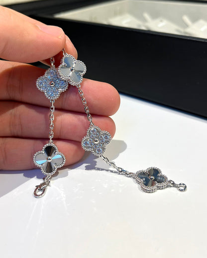 [アンジェラジュエリー]クローバー 5モチーフ シルバー ダイヤモンド ブレスレット