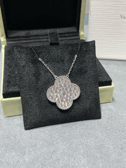 [アンジェラジュエリー]クローバー 25mm ラージペンダント ダイヤモンドパヴェシルバーネックレス