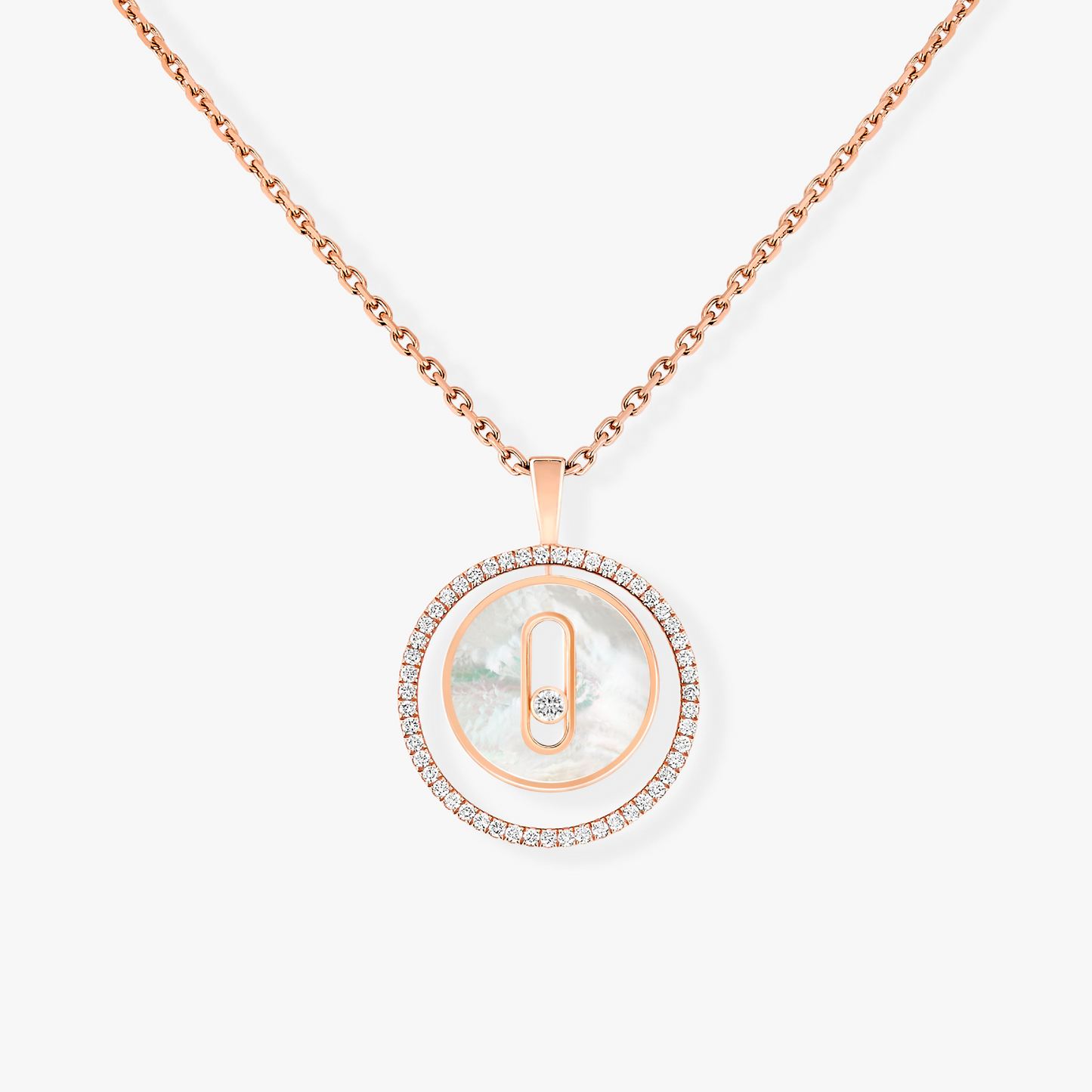 [Angela Jewelry]LUCKY MOVE 1 DIAMOND WHITE MOTHER OF PEARL PINK GOLD DIAMOND NECKLACE