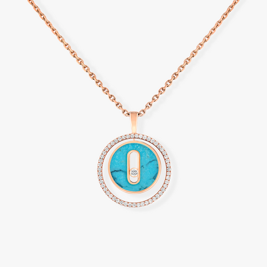 [Angela Jewelry]LUCKY MOVE 1 DIAMOND TURQUOISE PINK GOLD DIAMOND NECKLACE