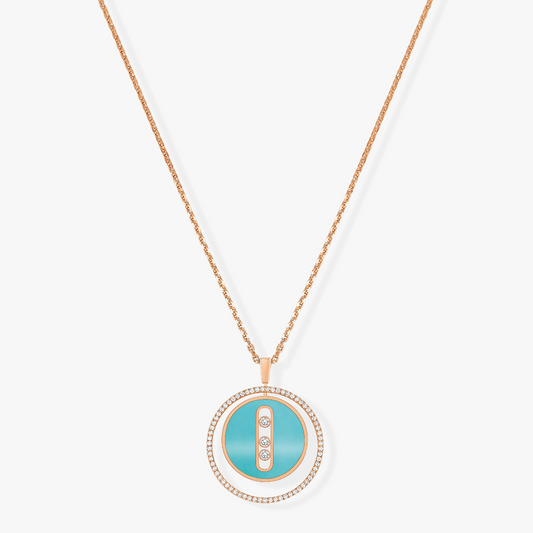 [Angela Jewelry]LUCKY MOVE 3 DIAMONDS TURQUOISE PINK GOLD DIAMOND NECKLACE