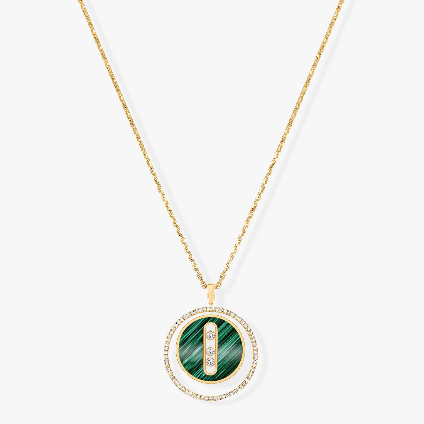 [Angela Jewelry]LUCKY MOVE 3 DIAMOND MALACHITE GOLD DIAMOND NECKLACE