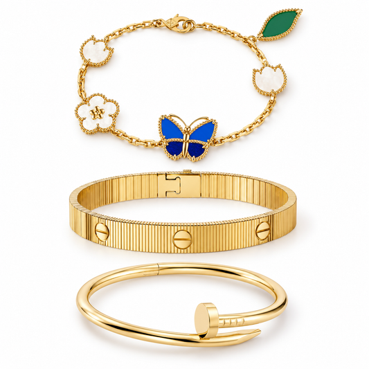 [Angela Jewelry]Clover Lucky Spring & Love & Juste Garden 3-Piece  Bracelet Stack Set