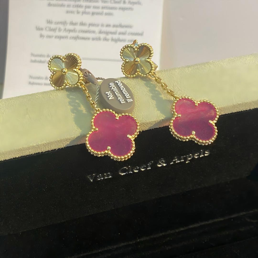 [Angela Jewelry]NEW CLOVER 2 MOTIF PINK ENAMEL EARRINGS