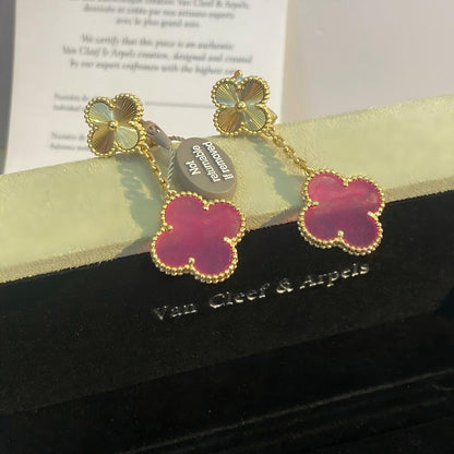 [Angela Jewelry]NEW CLOVER 2 MOTIF PINK ENAMEL EARRINGS