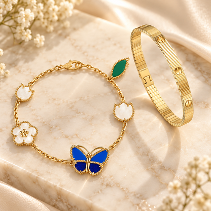 [Angela Jewelry] Lucky Spring Butterfly 5-Motif & LOVE Unlimited Bracelet Stack Set