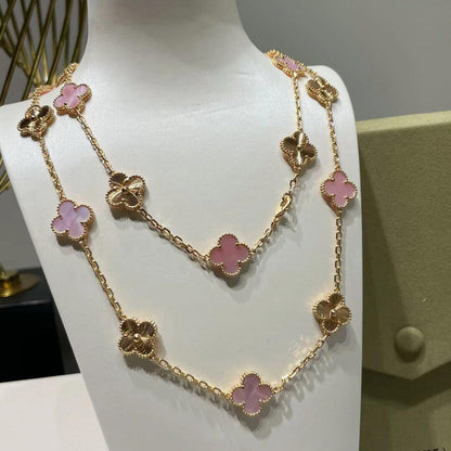 [Angela Jewelry]CLOVER 20 MOTIFS LASER PINK MOP NECKLACE