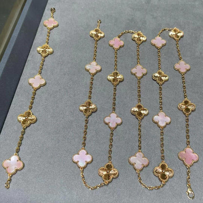 [Angela Jewelry]CLOVER 20 MOTIFS LASER PINK MOP NECKLACE