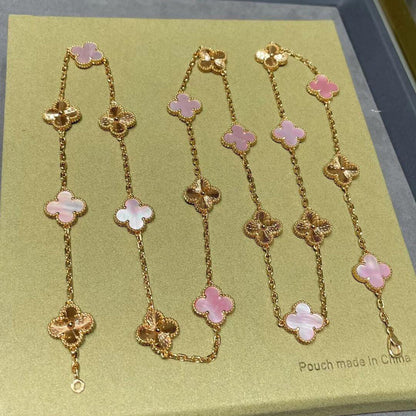 [Angela Jewelry]CLOVER 20 MOTIFS LASER PINK MOP NECKLACE