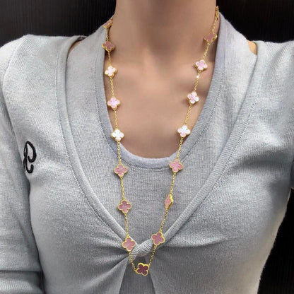[Angela Jewelry]CLOVER 20 MOTIFS PINK MOP NECKLACE