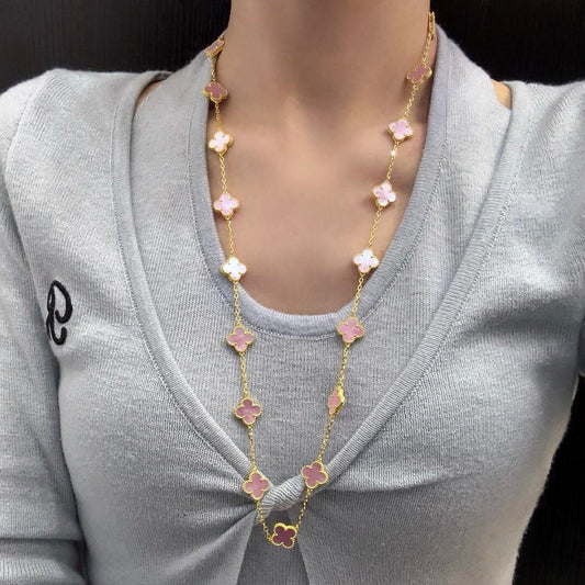 [Angela Jewelry]CLOVER 20 MOTIFS PINK MOP NECKLACE