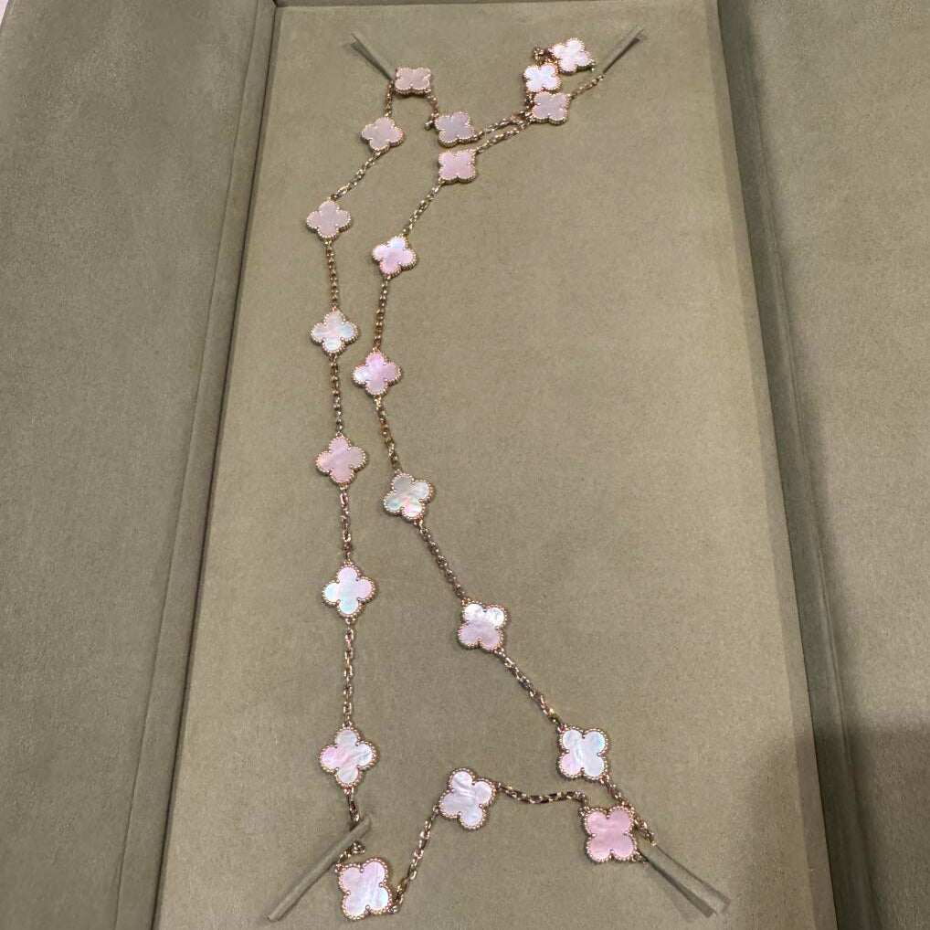 [Angela Jewelry]CLOVER 20 MOTIFS PINK MOP NECKLACE