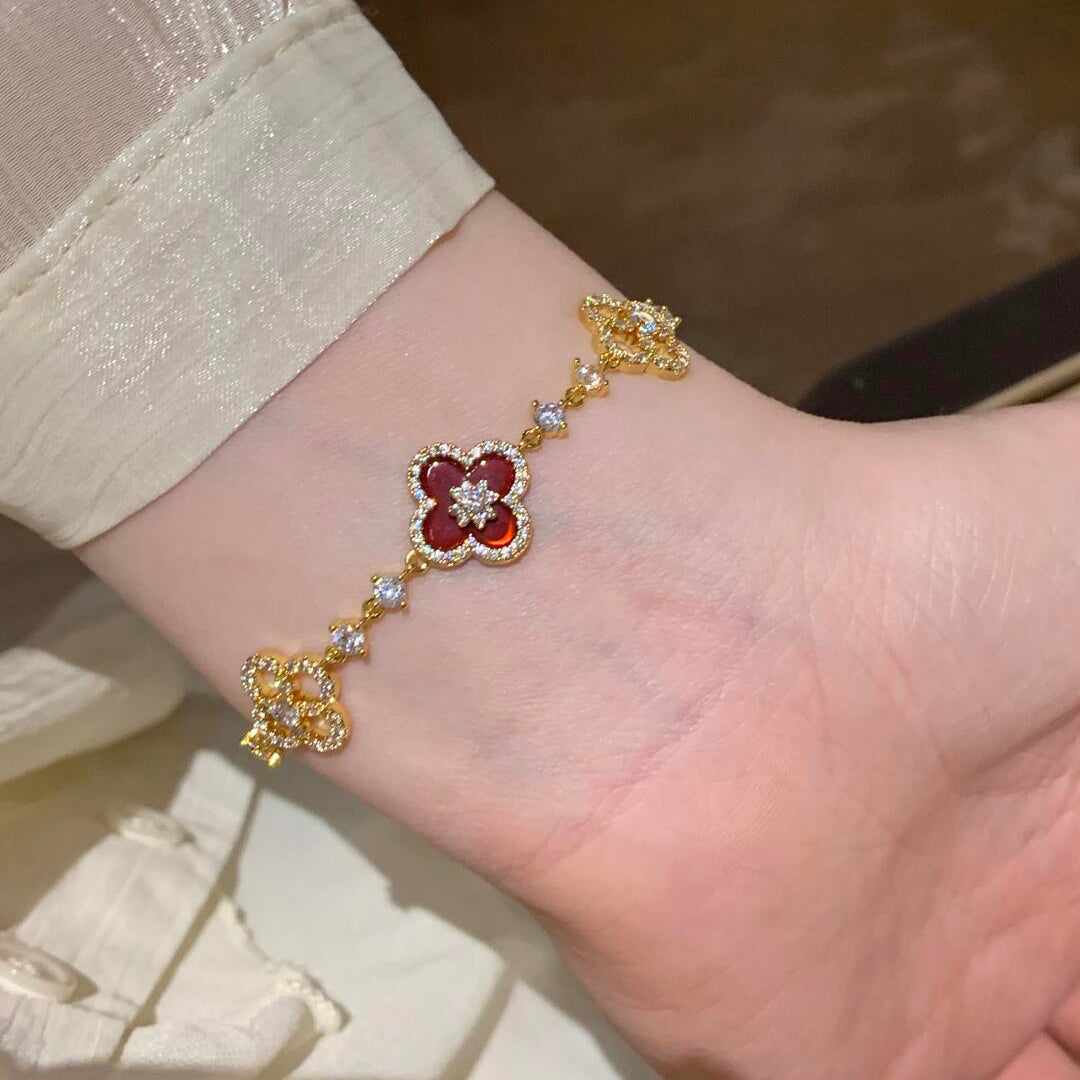[Angela Jewelry]CLOVER 5 MOTIF PINK BLUE RED WHITE BRACELET
