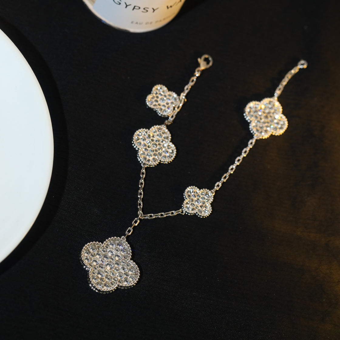[Angela Jewellery]CLOVER BRACELET 5 MOTIF SILVER DIAMOND PAVED