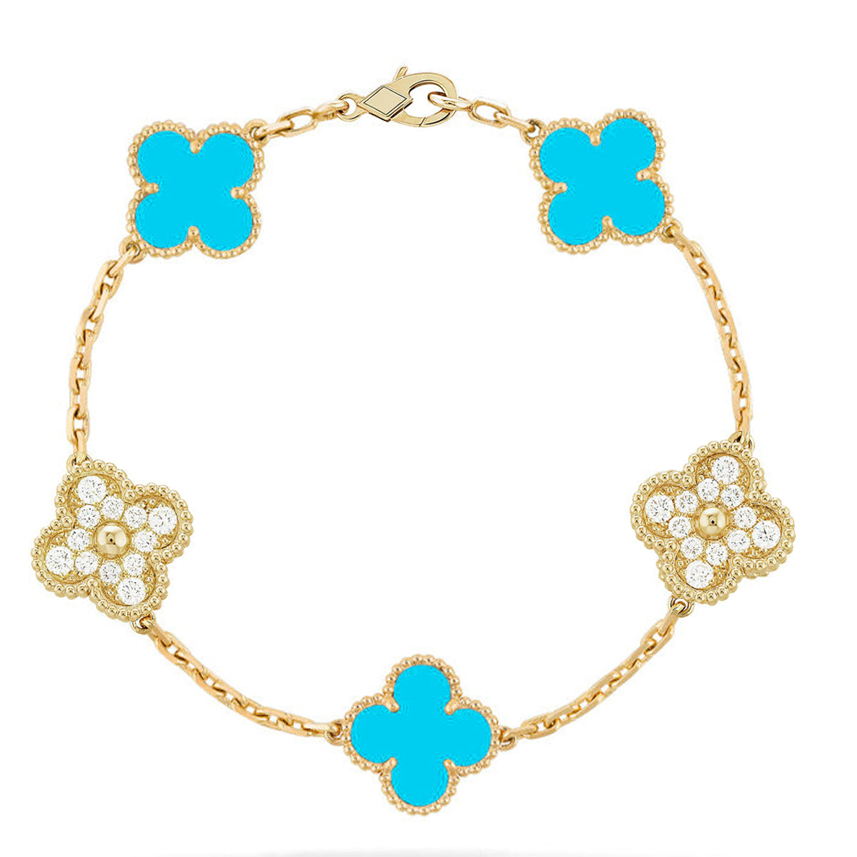 [Angela Jewelry] CLOVER 5 MOTIF TURQUOISE BRACELET COLLECTION