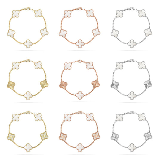 [Angela Jewelry]CLOVER WHITE PEARL MOP 5 MOTIF BRACELET COLLECTION