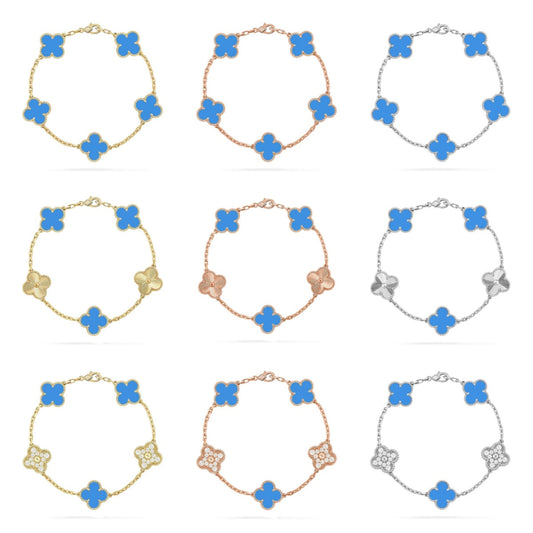 [Angela Jewelry] CLOVER 5 MOTIF BLUE AGATE BRACELET COLLECTION