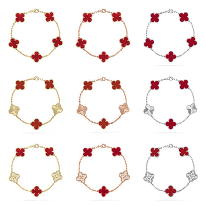 [Angela Jewelry] CLOVER 5 MOTIF RED CORNELIAN BRACELET COLLECTION