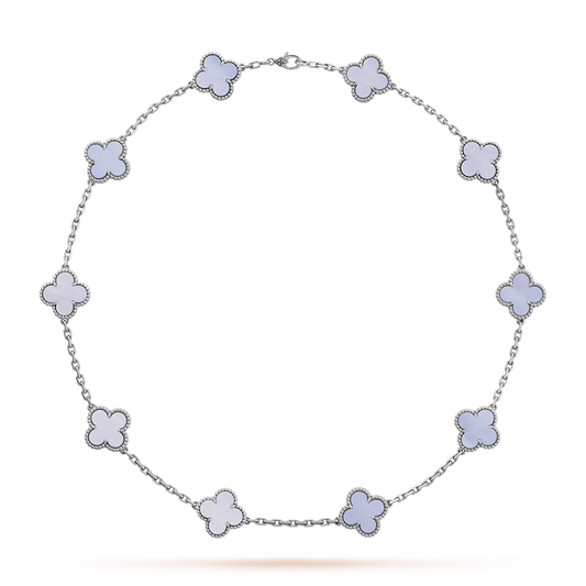 [Angela Jewelry]CLOVER 10 MOTIFS BLUE CHALCEDONY NECKLACE