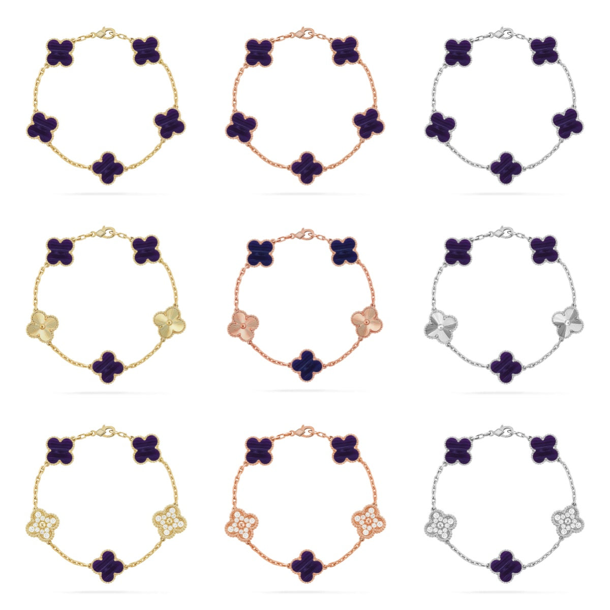[Angela Jewelry]CLOVER 5 MOTIF PURPLE STRIPES BRACELET COLLECTION