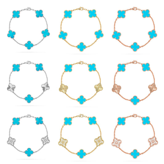 [Angela Jewelry] CLOVER 5 MOTIF TURQUOISE BRACELET COLLECTION