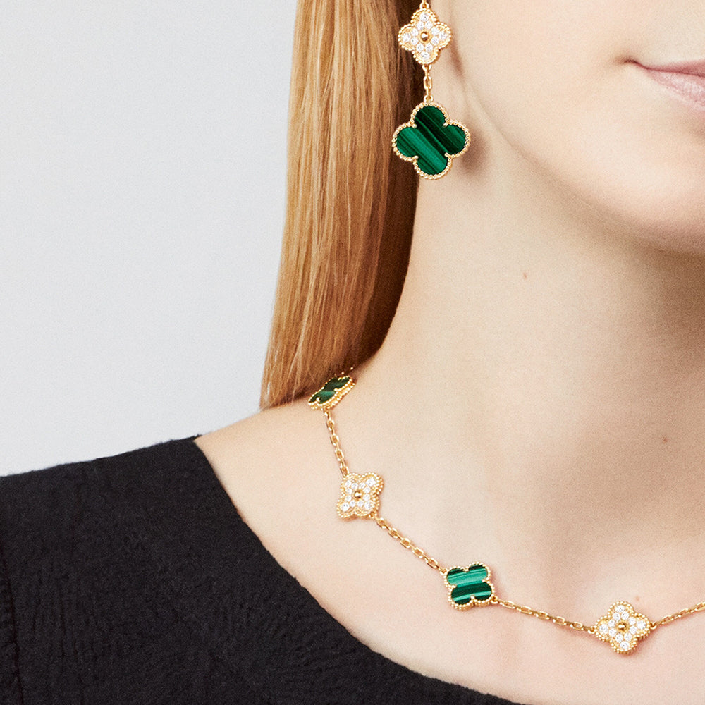 [Angela Jewelry]CLOVER 10 MOTIFS MALACHITE DIAMOND NECKLACE