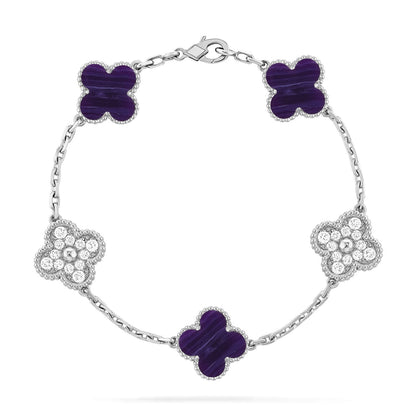 [Angela Jewelry]CLOVER 5 MOTIF PURPLE STRIPES BRACELET COLLECTION