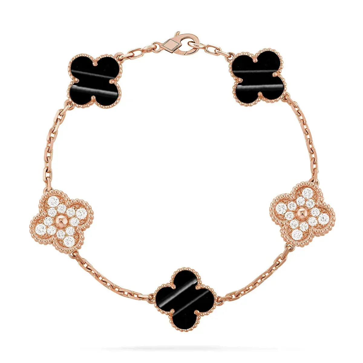 [Angela Jewelry]Clover Laser  Pulsar Stone 5-Motif & LOVE Diamond-Paved Bracelet Stack Set