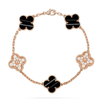 [Angela Jewelry]Clover Laser  Pulsar Stone 5-Motif & LOVE Diamond-Paved Bracelet Stack Set
