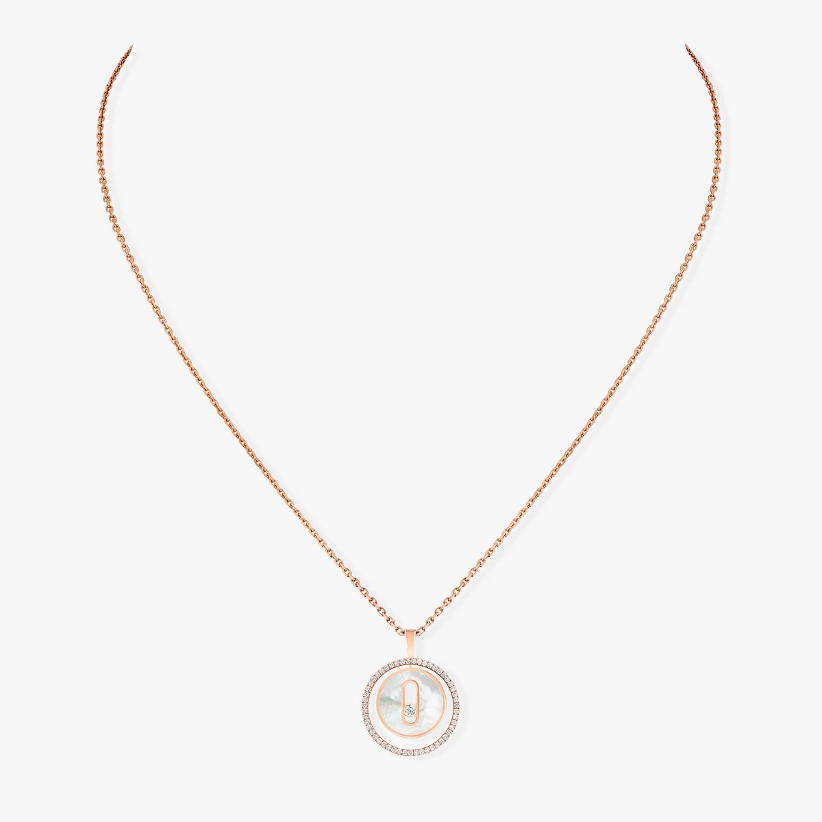 [Angela Jewelry]LUCKY MOVE 1 DIAMOND WHITE MOTHER OF PEARL PINK GOLD DIAMOND NECKLACE