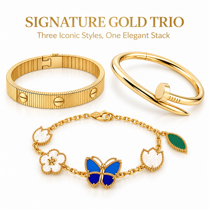 [Angela Jewelry]Clover Lucky Spring & Love & Juste Garden 3-Piece  Bracelet Stack Set