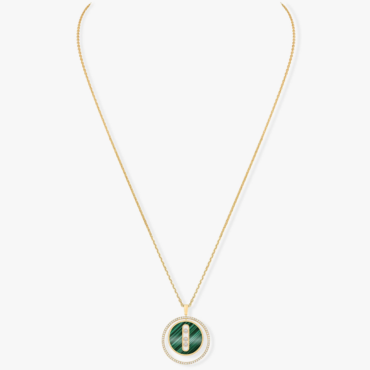 [Angela Jewelry]LUCKY MOVE 3 DIAMOND MALACHITE GOLD DIAMOND NECKLACE