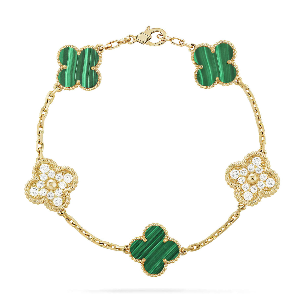 [Angela Jewelry] CLOVER 5 MOTIF MALACHITE BRACELET COLLECTION