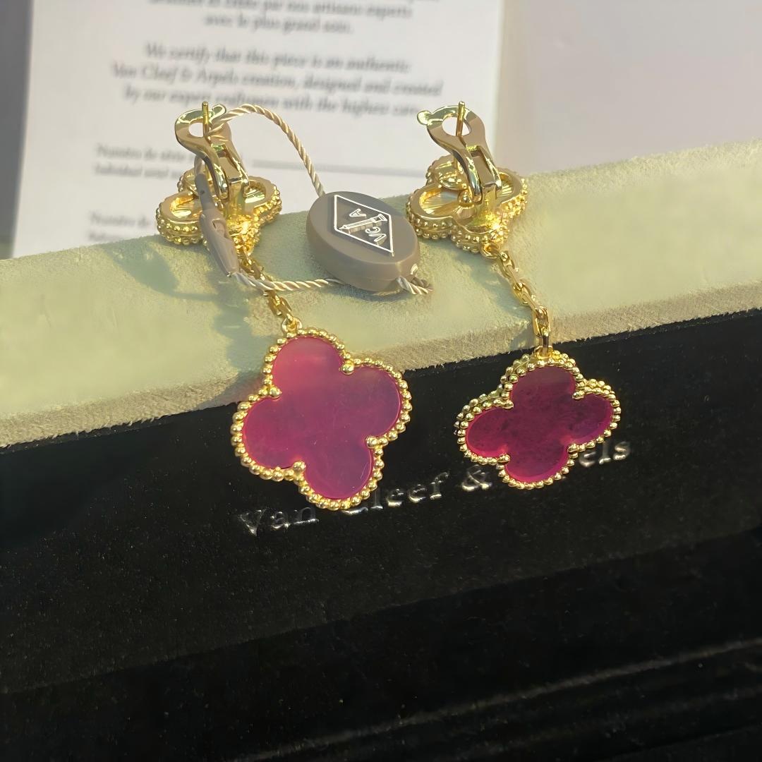 [Angela Jewelry]NEW CLOVER 2 MOTIF PINK ENAMEL EARRINGS