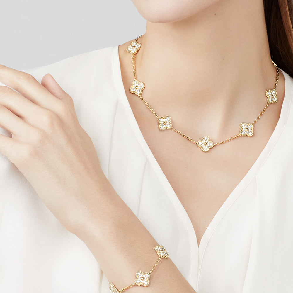 [Angela Jewelry]CLOVER 10 MOTIFS DIAMOND NECKLACE