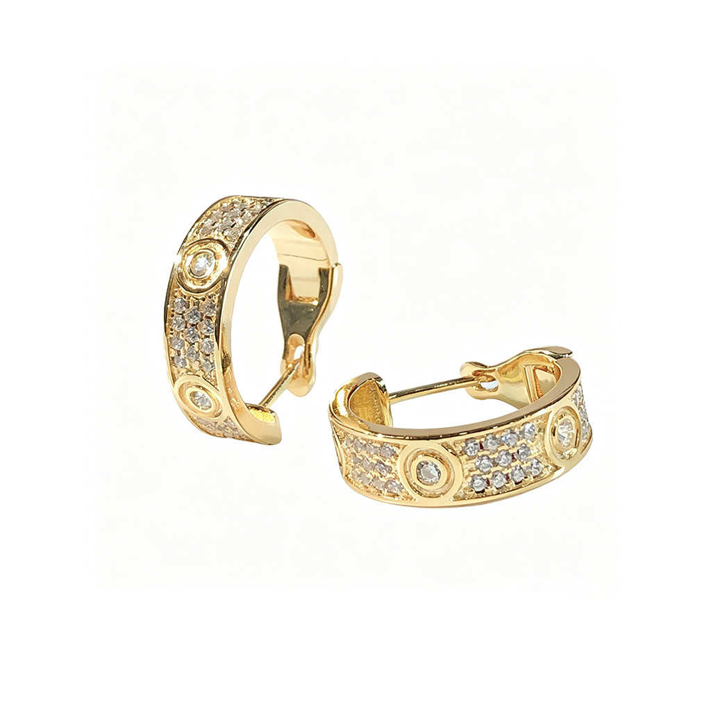 [Angela Jewelry]LOVE 5.5MM DIAMOND PAVED EARRINGS