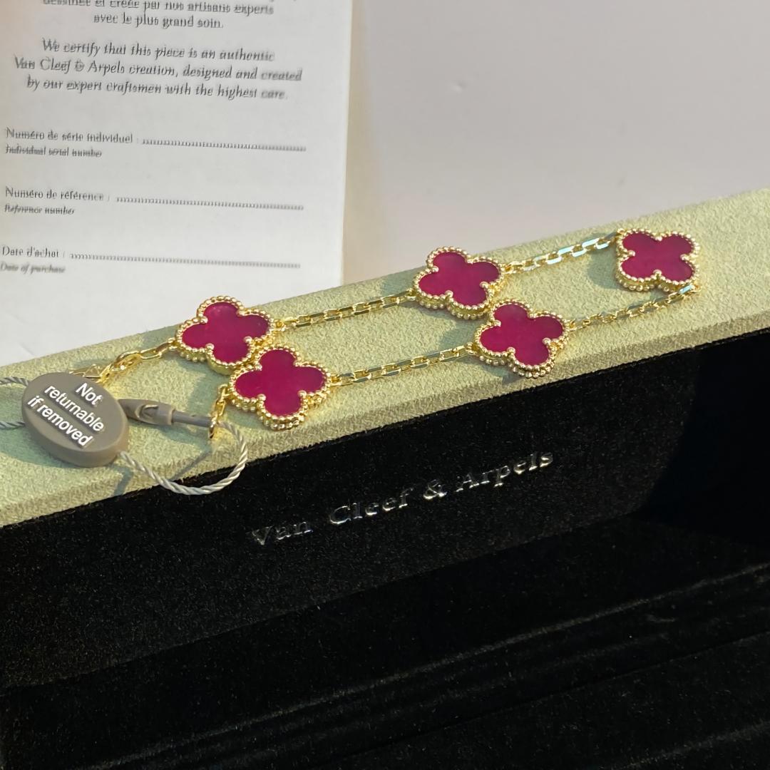 [Angela Jewelry]NEW CLOVER 5 MOTIFS PINK ENAMEL BRACELET