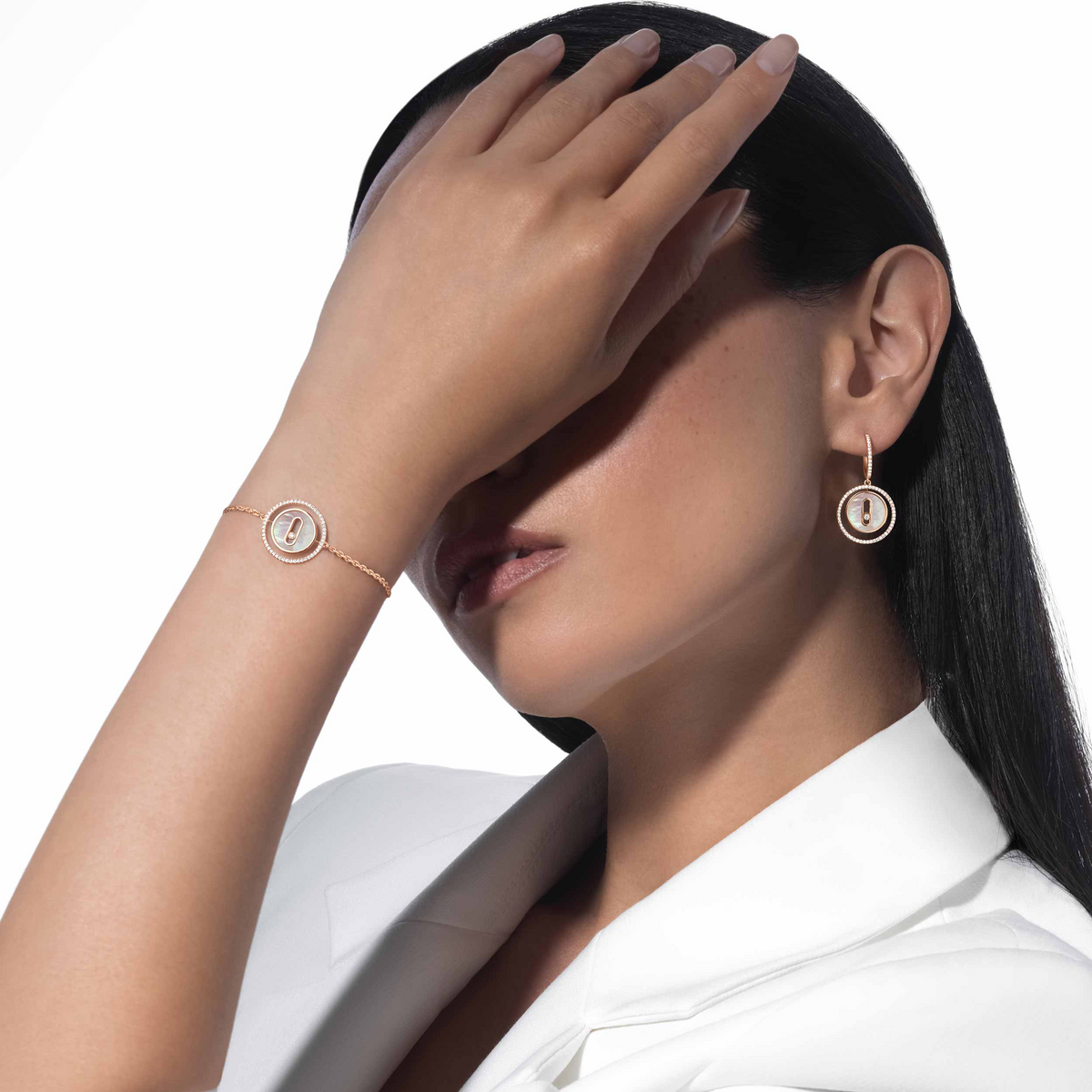 [Angela Jewelry]LUCKY MOVE WHITE MOTHER OF PEARL PINK GOLD DIAMOND BRACELET