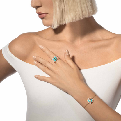 [Angela Jewelry]LUCKY MOVE TURQUOISE PINK GOLD DIAMOND BRACELET