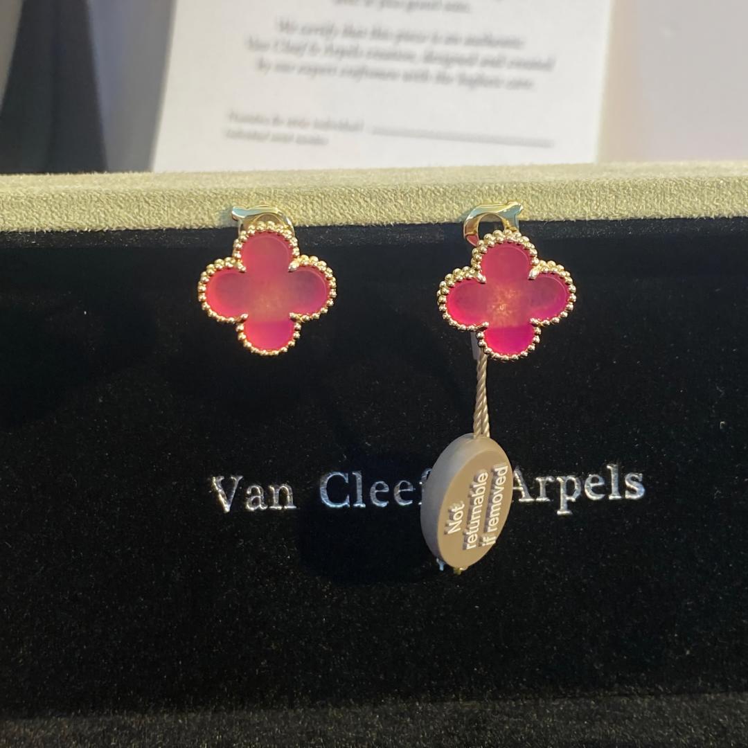 [Angela Jewelry]NEW CLOVER 15MM PINK ENAMEL STUD EARRINGS