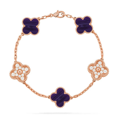 [Angela Jewelry]CLOVER 5 MOTIF PURPLE STRIPES BRACELET COLLECTION