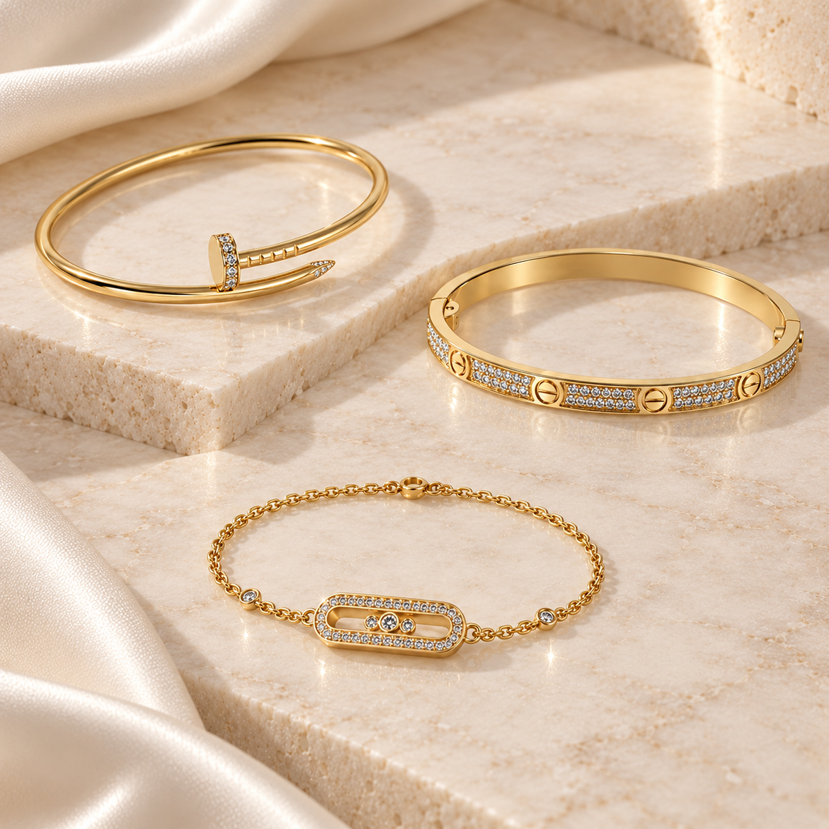[Angela Jewelry] LOVE & JUSTE Baby Move Diamond Bracelet Stack Set