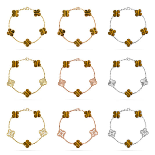 [Angela Jewelry] CLOVER 5 MOTIFS TIGER EYE BRACELET COLLECTION
