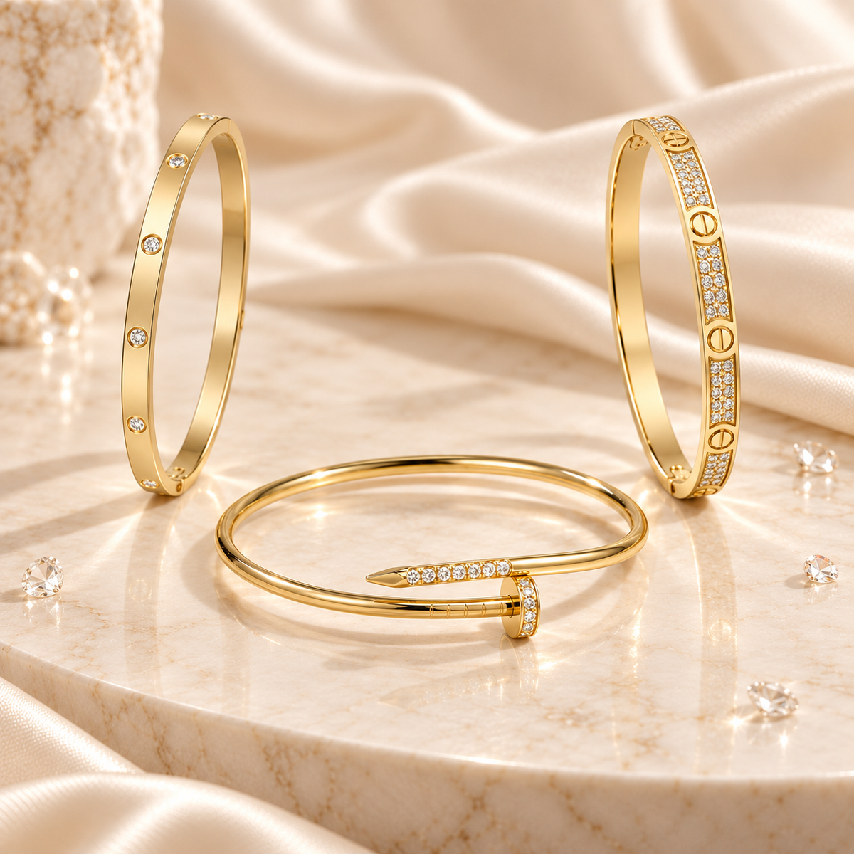 [Angela Jewelry] JUSTE Diamond & LOVE Diamond Bracelet Stack Set