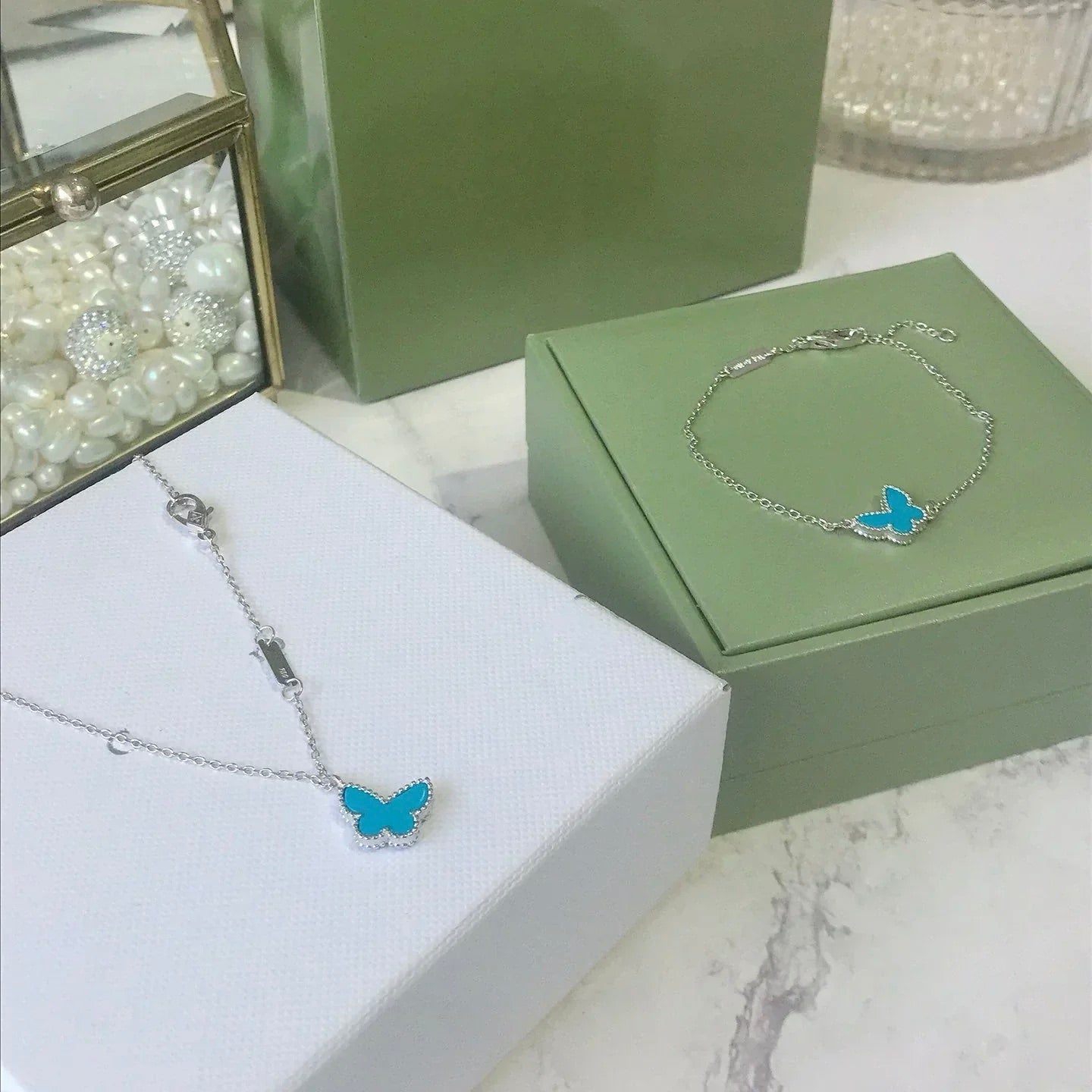 [アンジェラジュエリー]バタフライ ターコイズ バタフライ ブレスレット シルバー
