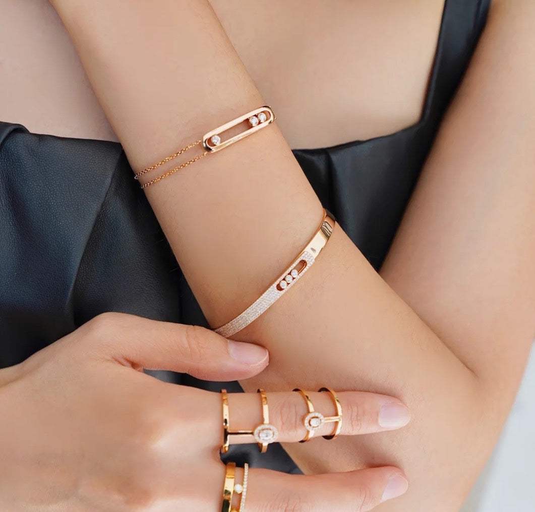 [Angela Jewelry]Move Noa Rose Gold Pavé Diamond Bangle Bracelet