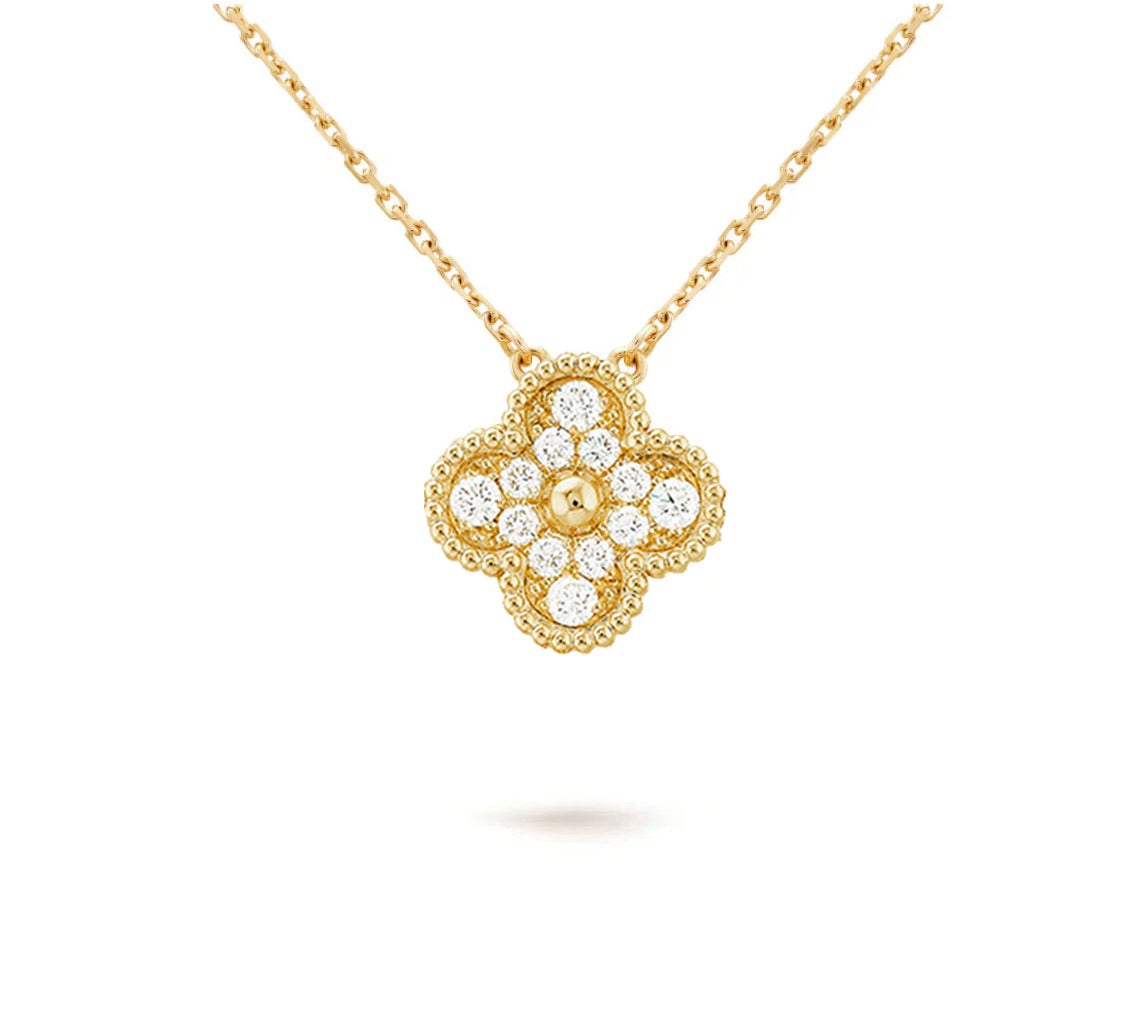 [Angela Jewelry]CLOVER 15MM DIAMOND SINGLE FLOWER NECKLACE COLLECTION