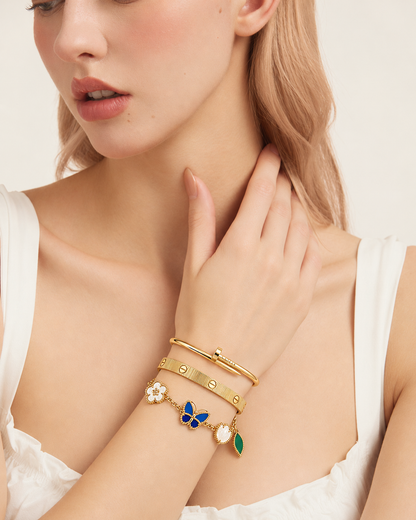 [Angela Jewelry]Clover Lucky Spring & Love & Juste Garden 3-Piece  Bracelet Stack Set