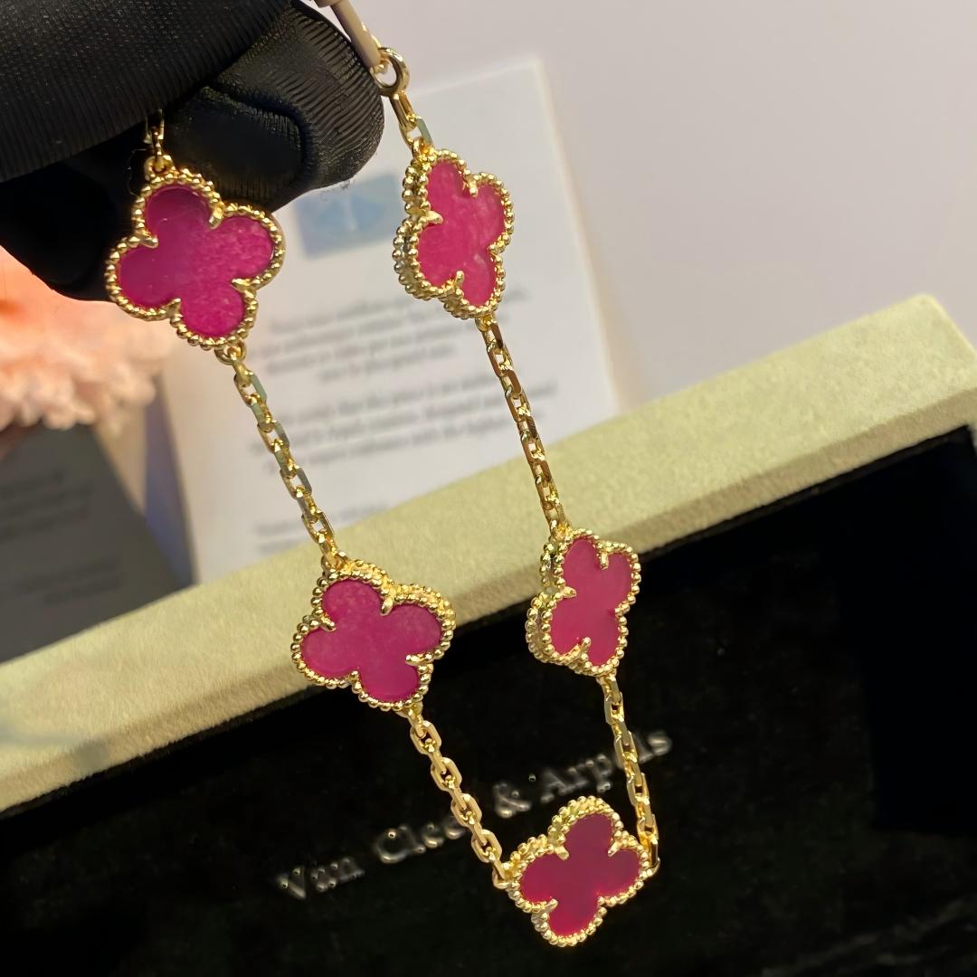 [Angela Jewelry]NEW CLOVER 5 MOTIFS PINK ENAMEL BRACELET